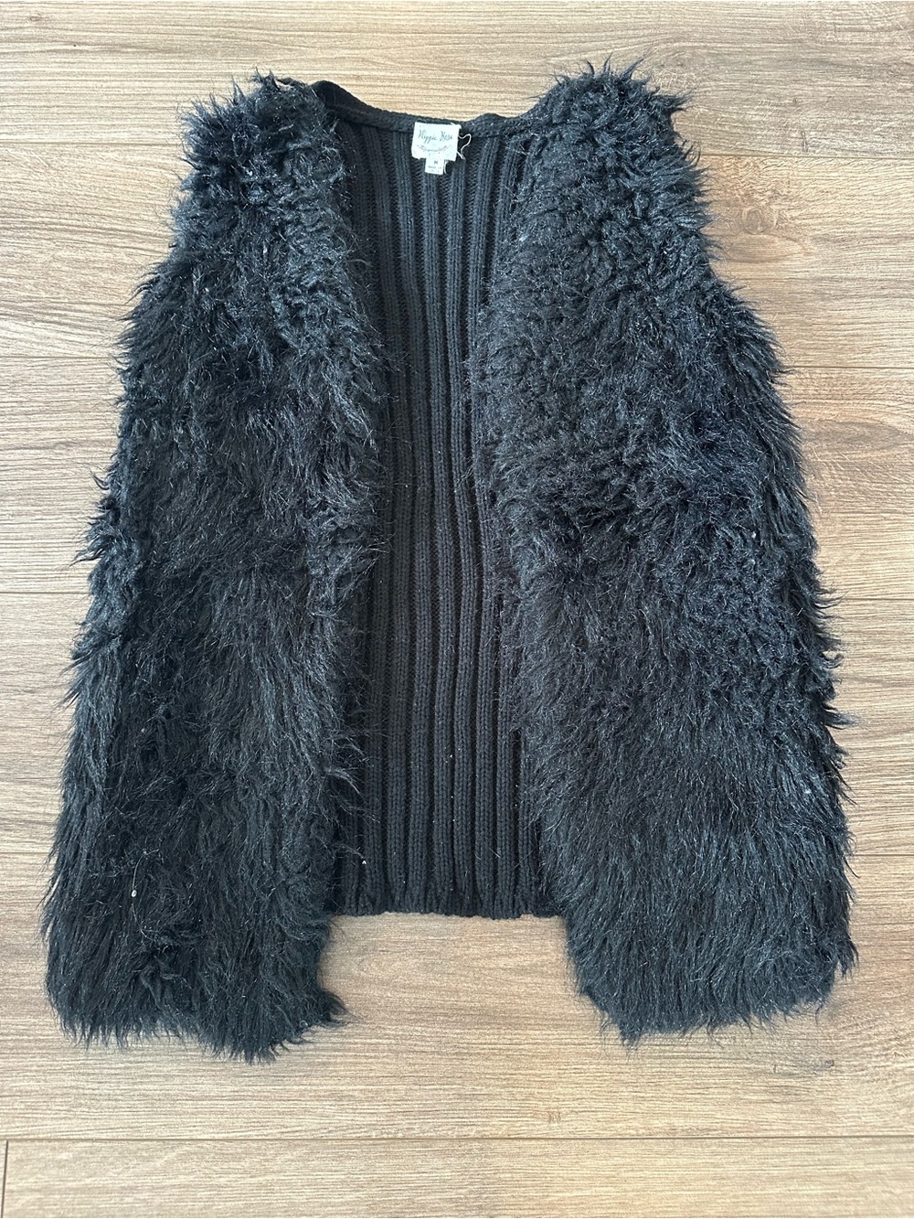 Hippie Rose Black Faux Fur Open-Front Vest